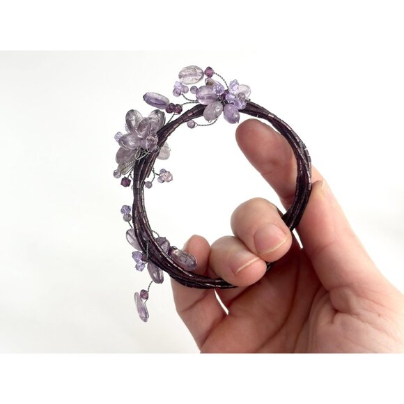 Wrap Around Purple Beaded Vintage Floral Multi Layered Bracelet - Picture 7 of 12